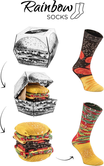 - Men Women Funny Burger Socks Box - 2 Pairs
