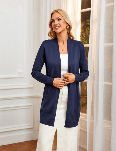 Women Striped Long Sleeve Open Cardigan Sweaters Coat with Pockets