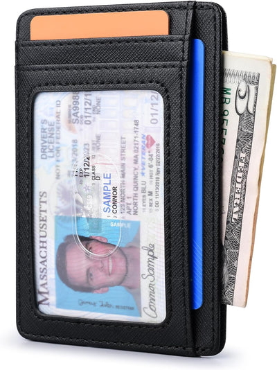 Slim Minimalist Front Pocket RFID Blocking Leather Wallets for Men and Women - Cross Black