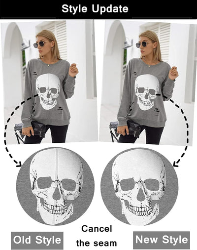 Women'S Halloween Sweatshirts Skull Graphic T Shirts Long Sleeve Pullover Tops Gothic Fall Clothes 2025