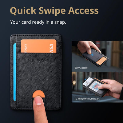 Slim Minimalist Front Pocket RFID Blocking Leather Wallets for Men and Women - Cross Black