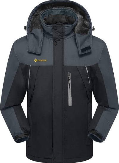 Men'S Windproof Ski Jacket Warm Raincoats Snowboarding Hooded Parka with Multi-Pockets