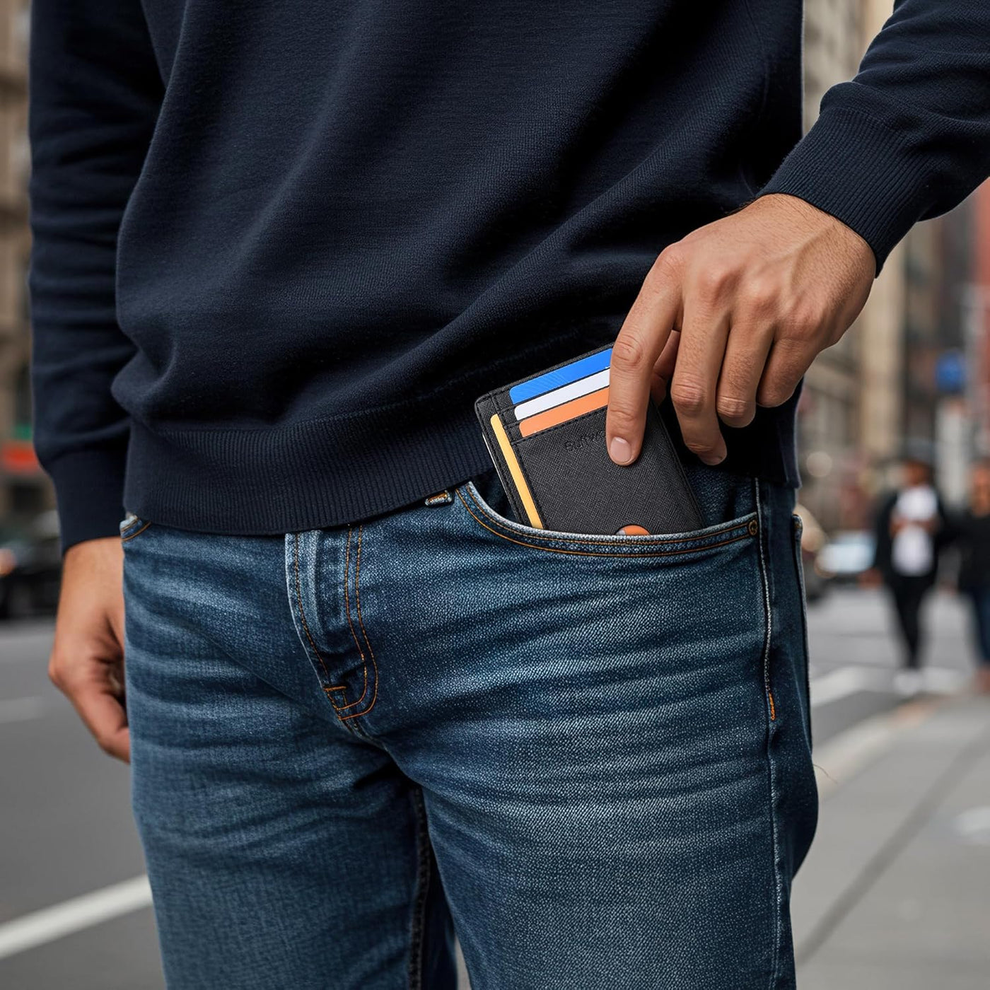 Slim Minimalist Front Pocket RFID Blocking Leather Wallets for Men and Women - Cross Black