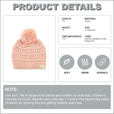Cozy Toddler Cable Knit Pom Beanie - Warm Winter Hat for Kids