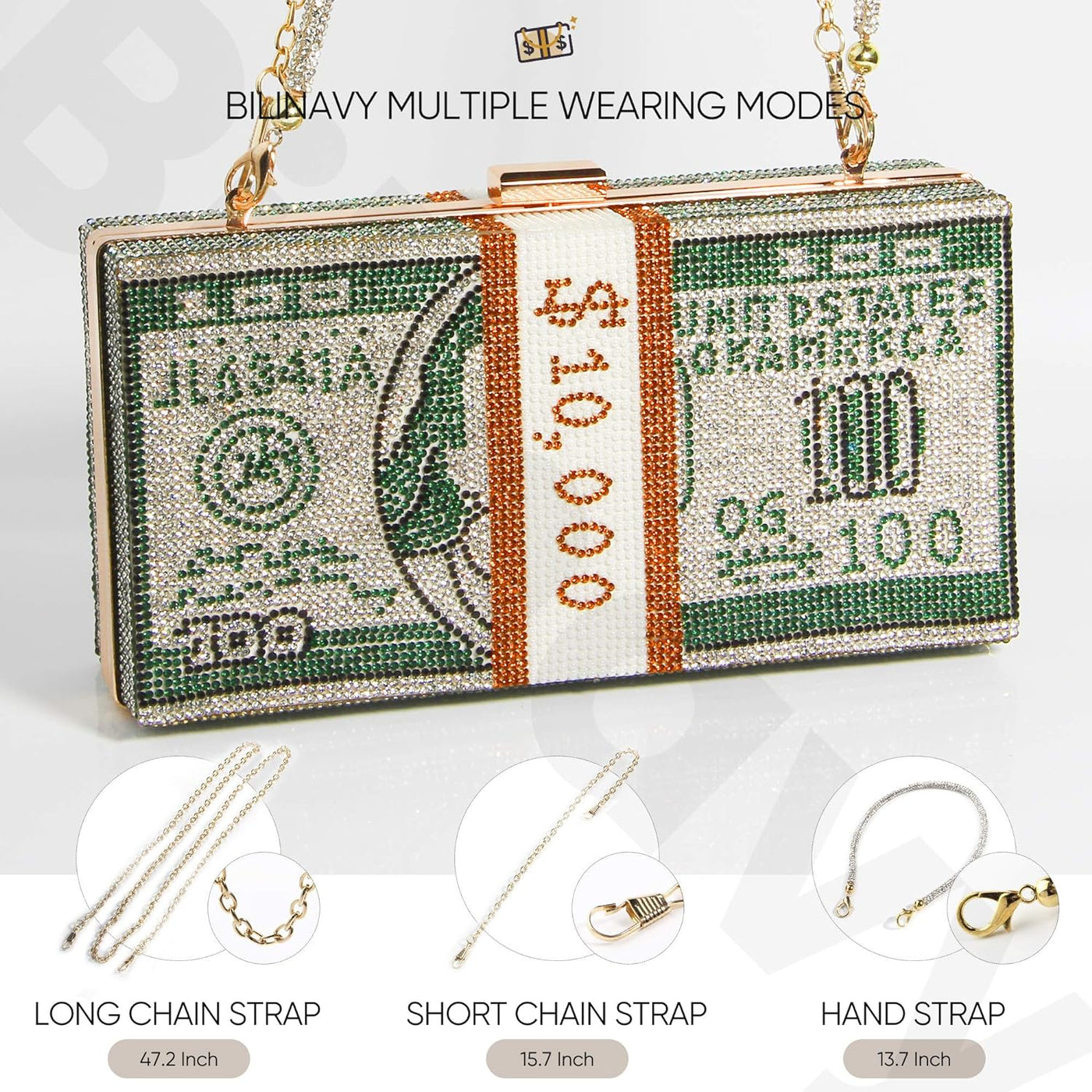 Money Clutch Purses for Women, Stack of Cash Dollars Crystal Clutch Purses, Women Diamond Evening Bags Party Cocktail Rhinestone Handbags, Wedding Dinner Bag, Green