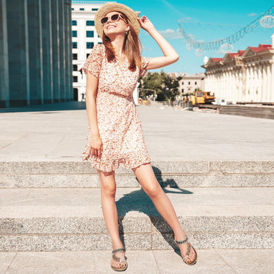 Womens Sandals Flats Shoes: Comfortable Bohemian Beaded Dressy Summer Flat Casual Ankle Strap Elastic Slip on Beach Sandal