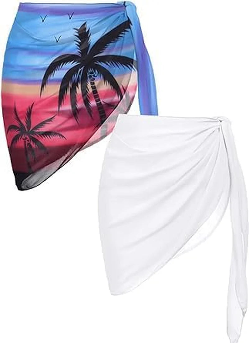 2 Pieces Sarong Coverups for Women Chiffon Long Bathing Suit Wrap Skirt Sheer Bikini Swimsuit Skirt