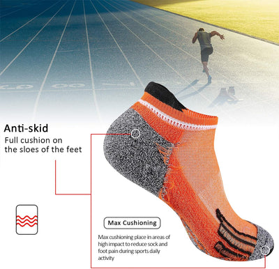 Mens Ankle Low Cut Athletic Tab Socks for Men Sport Comfort Cushion Sock 6 Pack