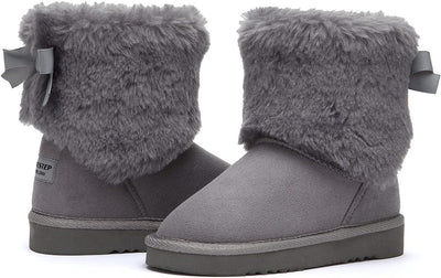 Girls Toddler Little Kid Warm Fur Winter Ankle Flat Snow Boot(8 Toddler, Fur Grey)