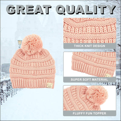 Cozy Toddler Cable Knit Pom Beanie - Warm Winter Hat for Kids