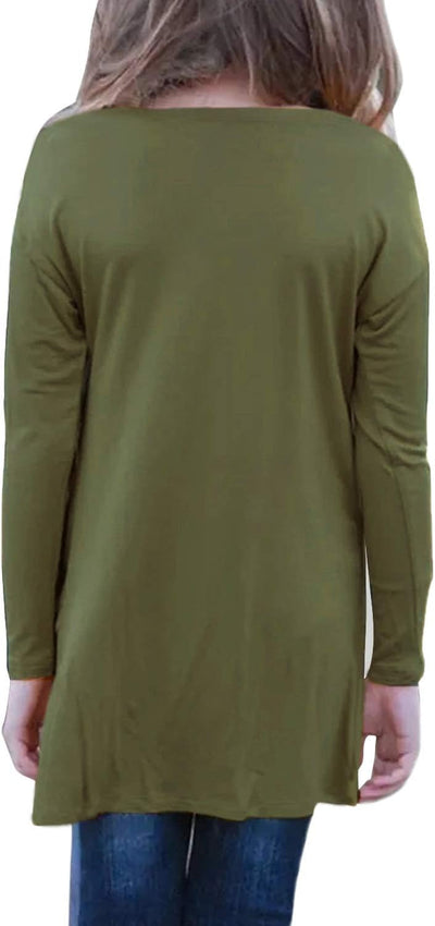 Girls Casual Tunic Tops Knot Front Long Sleeve Loose Soft Blouse T-Shirt Size 4-13