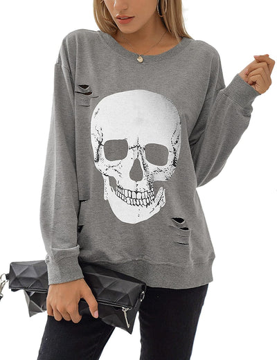 Women'S Halloween Sweatshirts Skull Graphic T Shirts Long Sleeve Pullover Tops Gothic Fall Clothes 2025
