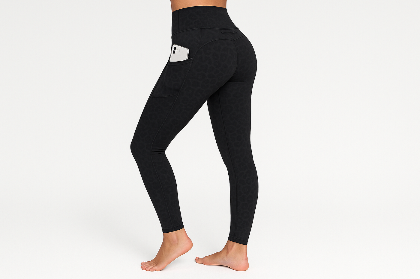 High Waist Yoga Leggings for Women with 3 Pockets,Tummy Control Workout Running Pants,Athletic Leggings (Large, Black Leopard)
