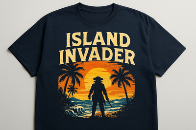 Island Invader Mens Graphic Tee - Cool Novelty Design Crewneck T Shirts for Guys (Navy, 3X-Large)