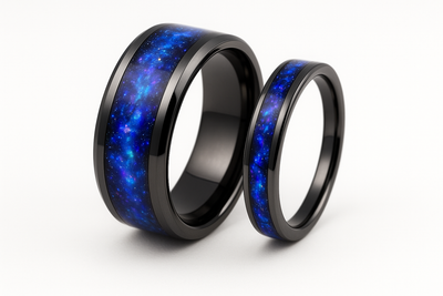 Mens Womens Tungsten Rings 8Mm 4Mm Galaxy Series Created-Opal Inlay Wedding Bands