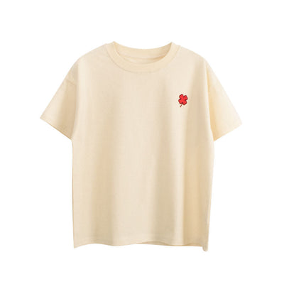 Boys and Girls’ Flower Embroidered T-shirt in European and American Style-3
