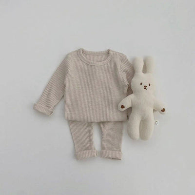 Baby Solid Color Soft Cotton Pajamas Home Clothes Sets-1
