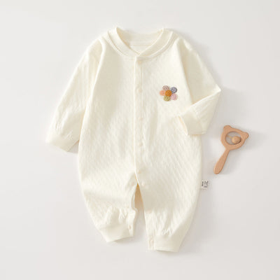 Spring Arrival Baby Unisex Long Sleeves Flowers Embroidered Pattern Rompers-0