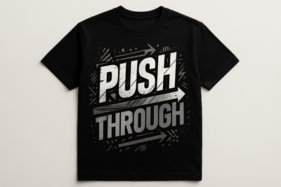 Push through Mens Graphic Tee - Cool Novelty Design Crewneck T Shirts for Guys (Black, Large)